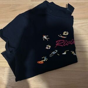 Anthropologie Navy Top with Colorful Embroidery